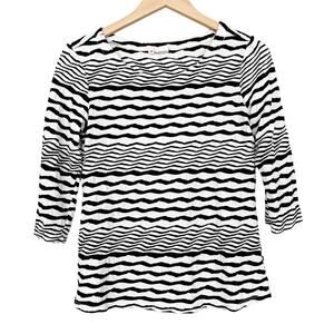 Tianello Black White Striped 3/4 Sleeve Shirt Sz M